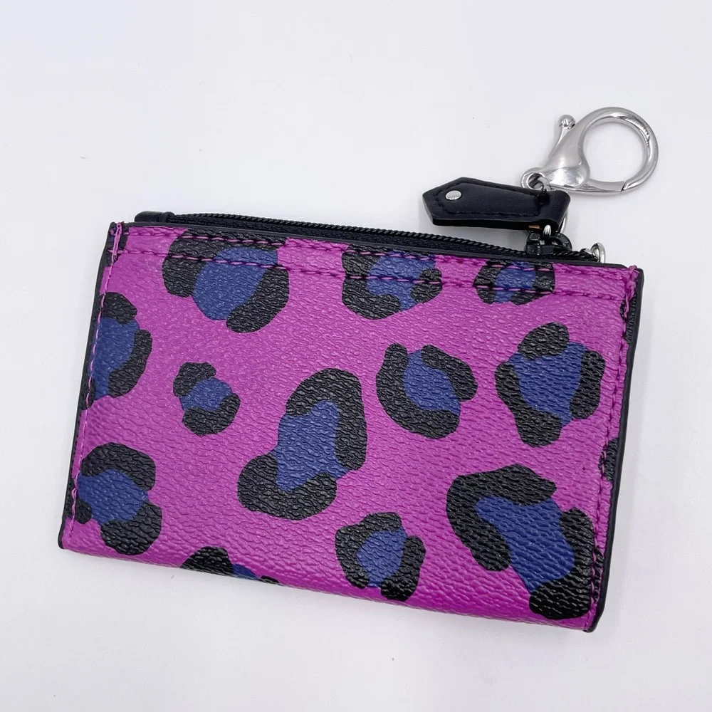 Vera Bradley Purple Leopard Spot Wallet Slim Coin Purse Keychain Faux Leather